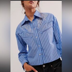 Free People X Understated Leather Button Down Studded Western Shirt Size Small